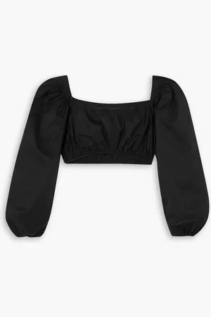 Zeynep Arcay Cropped gathered cotton-blend poplin top - - US 0