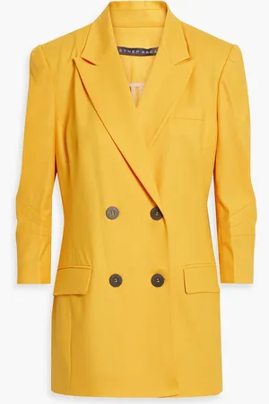 Zeynep Arcay Double-breasted pleated wool-blend blazer - Yellow - US 2