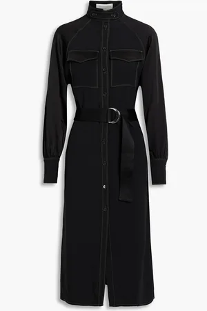 OFFICINE GENERALE Lolie belted satin-paneled crepe dress - - L