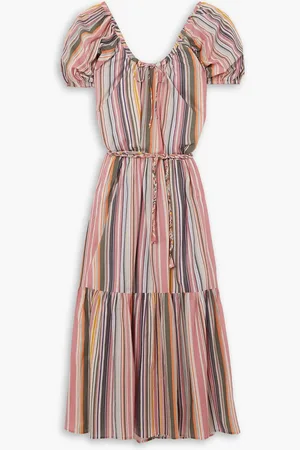 Cubus Selene belted tiered striped cotton maxi dress - Pink - 2