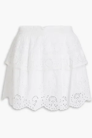 LOVESHACKFANCY Charmaine tiered broderie anglaise cotton mini skirt - White - XL