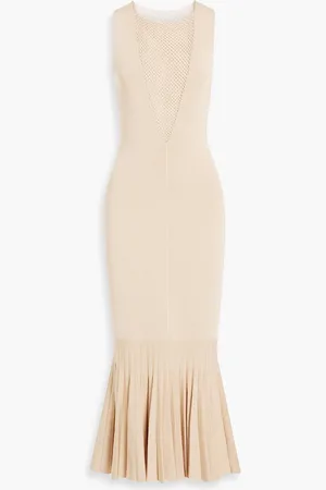 GALVAN Erato pleated open and stretch-knit midi dress - - S