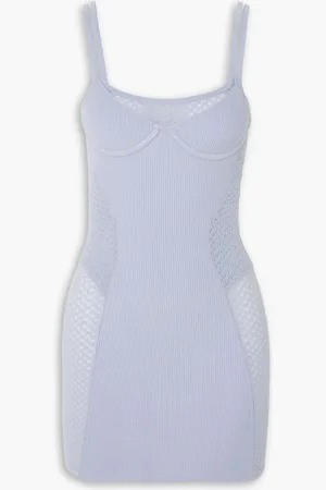 DION LEE Layered pointelle-knit and ribbed stretch-jersey mini dress - Blue - M