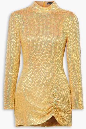 Zeynep Arcay Ruched embellished silk-chiffon mini dress - Yellow - US 6