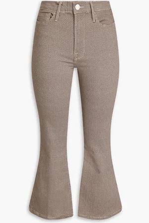 Frame Le Crop Flare houndstooth cotton-blend jacquard kick-flare pants - Brown - 25