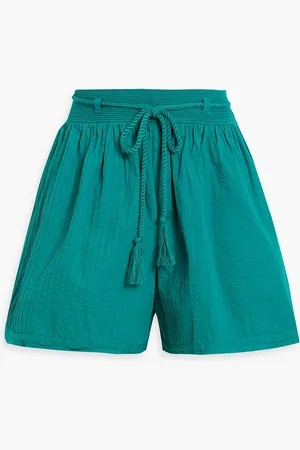 ULLA JOHNSON Rina pintucked cotton shorts - Blue - US 0