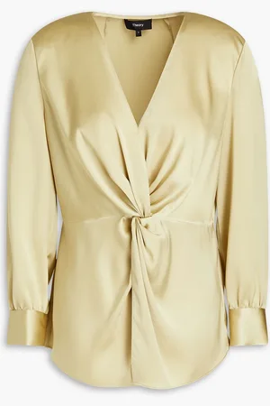 THEORY Twist-front satin blouse - Green - US 4