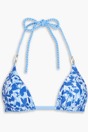 Heidi Klein Tuscany floral-print stretch-piqué triangle bikini top - Blue - M
