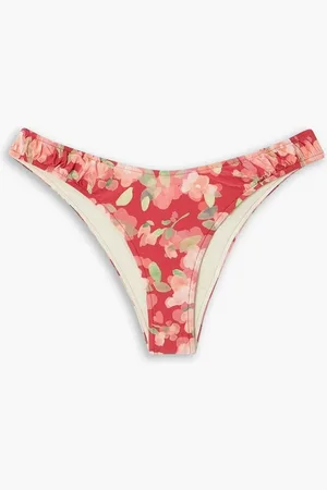 Peony Curve ruched floral-print stretch-ECONYL® bikini briefs - Red - S