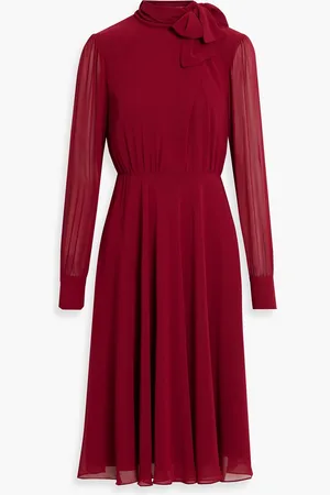 MIKAEL AGHAL Tie-detailed chiffon dress - Burgundy - US 16