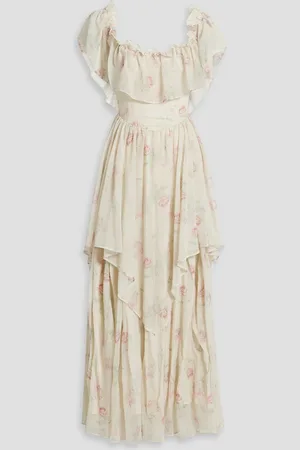 LOVESHACKFANCY Noni ruffled floral-print chiffon maxi dress - White - US 6