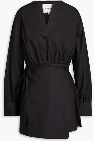 Frame Wrap-effect gathered cotton-poplin mini dress - - M