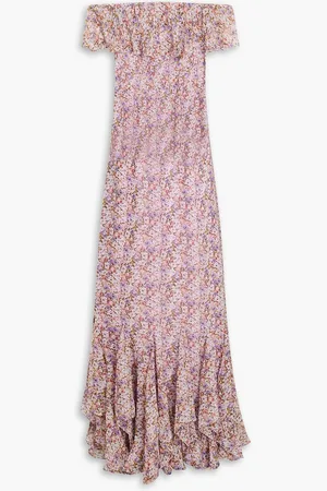 MIKAEL AGHAL Ruffled floral-print chiffon maxi dress - Purple - US 4