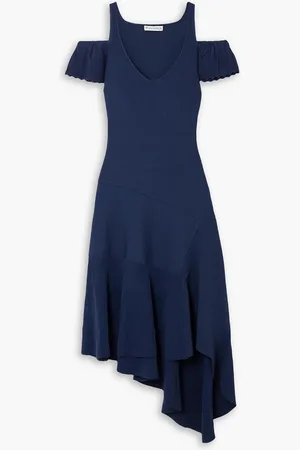 J.W.Anderson Cold-shoulder asymmetric ribbed-knit midi dress - Blue - L