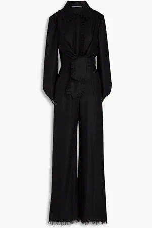 Alberta Ferretti Fringed knotted wool-blend felt jumpsuit - - IT 38