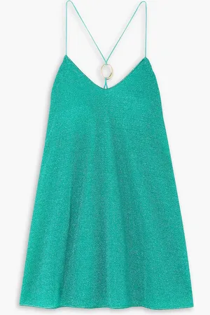 Oseree Lumière embellished metallic stretch-knit mini dress - Blue - M