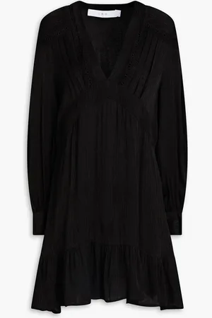 IRO Bilam lace-trimmed plissé crepe de chine mini dress - - FR 34
