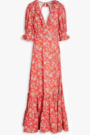 by Ti Mo Cutout gathered floral-print crepe maxi dress - Orange - XS
