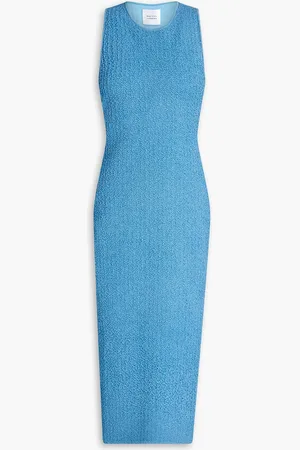 GALVAN Selene metallic textured-knit midi dress - Blue - XL