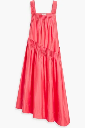 AJE Severine asymmetric pleated cotton-poplin midi dress - Orange - UK 4