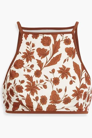 Bec & Bridge Phillipa cropped floral-print stretch-crepe top - Brown - UK 6