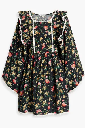 BATSHEVA Rhys crochet-trimmed floral-print cotton-poplin mini dress - - US 0