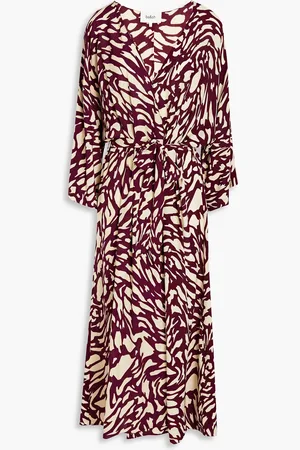 Bash Goa pleated printed crepe de chine midi wrap dress - Purple - 0