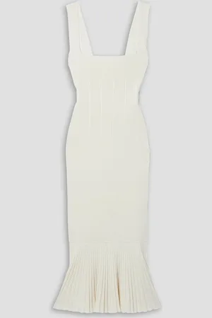 GALVAN Atalanta pleated stretch-knit midi dress - White - L