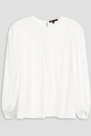 Maje Crocheted lace-trimmed Swiss-dot cotton blouse - - 2