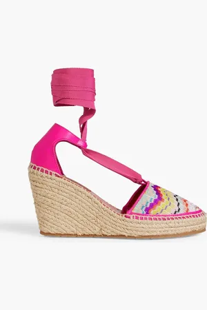 Missoni Leather and crochet-knit wedge espadrilles - Pink - EU 41