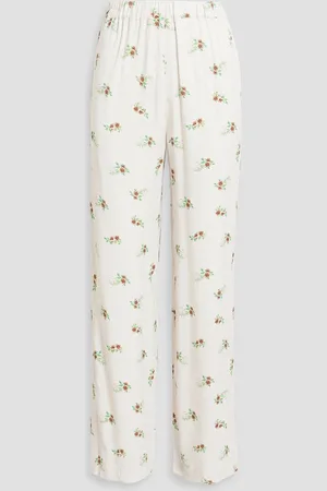 Sleeper Floral-print charmeuse pajama pants - White - XS