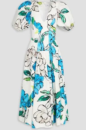 AJE Pedestal floral-print linen-blend midi dress - Blue - UK 4