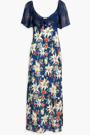 RIXO London Paltrow glittered chiffon and floral-print silk-crepe maxi dress - Blue - UK 6
