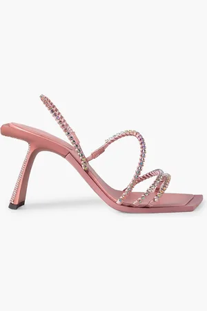 BENEDETTA BRUZZICHES Simone crystal-embellished satin slingback sandals - Pink - EU 36