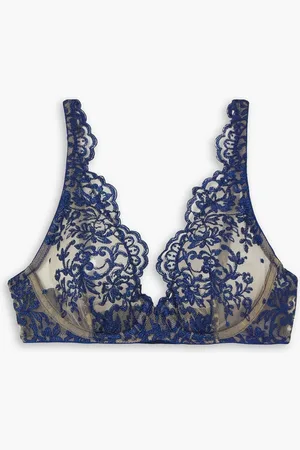 I.D. Sarrieri Royal Jewel embroidered tulle underwired triangle bra - Blue - 32 DD