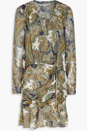 VERONICA BEARD Anjali ruffled paisley-print silk-chiffon mini dress - Green - US 2