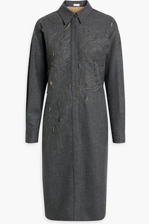 Brunello Cucinelli Laser-cut wool-blend felt shirt dress - Gray - M