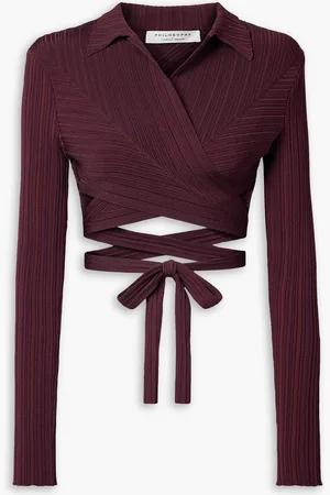 Serafini Cropped ribbed-knit wrap top - Purple - IT 46