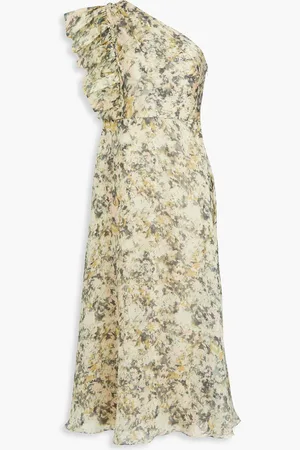 MIKAEL AGHAL One-shoulder floral-print crepe de chine midi dress - Green - US 10