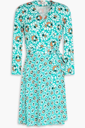 Diane von Furstenberg Irina printed silk-jersey and crepe mini wrap dress - Blue - L