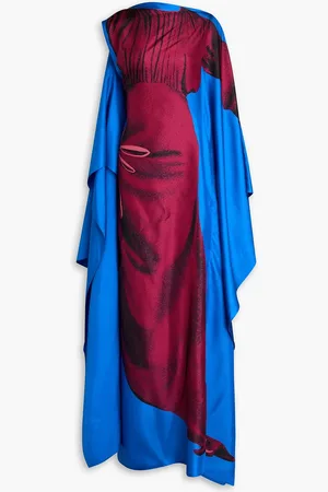 Roksanda Senvu draped printed silk-twill maxi dress - Blue - UK 12