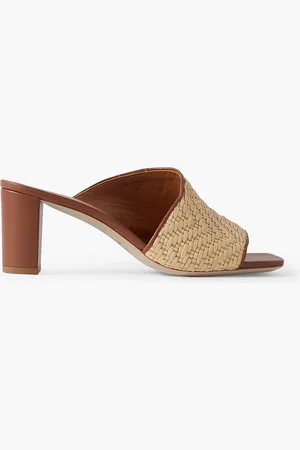 Staud Nevil leather-trimmed raffia mules - Neutral - EU 42