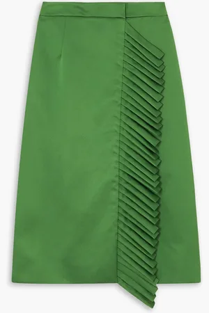 Etro Wrap-effect fringed satin midi skirt - Green - IT 38