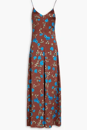 Ganni Floral-print stretch-silk satin maxi slip dress - - DE 46