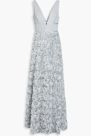 Marchesa Notte Floral-appliquéd tulle gown - Blue - US 10