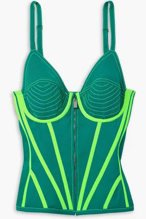 Christopher John Rogers Grosgrain-trimmed crepe bustier top - Green - US 4