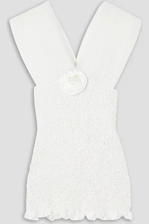 Alessandra Rich Appliquéd shirred silk-satin and tulle mini dress - - IT 42