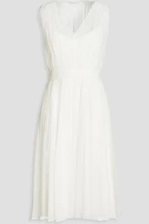 Alberta Ferretti Lace-trimmed pleated silk-chiffon dress - White - IT 40