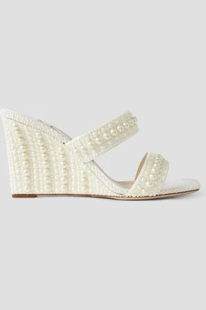 Jimmy Choo Sacoria 85 faux pearl-embellished satin wedge sandals - White - EU 41