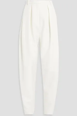 MAGDA BUTRYM Pleated silk and wool-blend tapered pants - White - FR 38